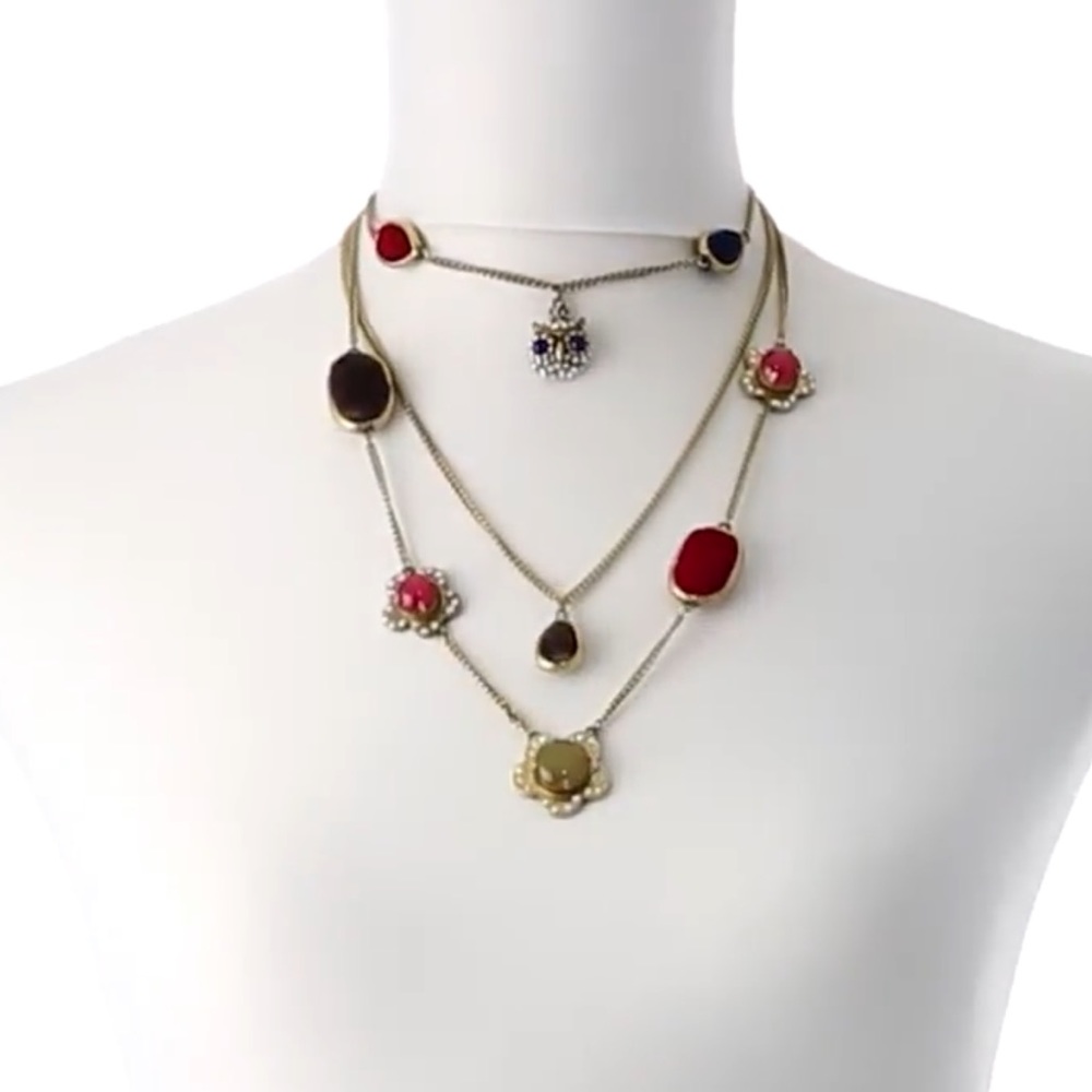 Betsey Johnson Woodland Toc Owl Oval Bead Illusion Necklace